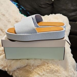 SO Light Blue Striped Slide Sandals